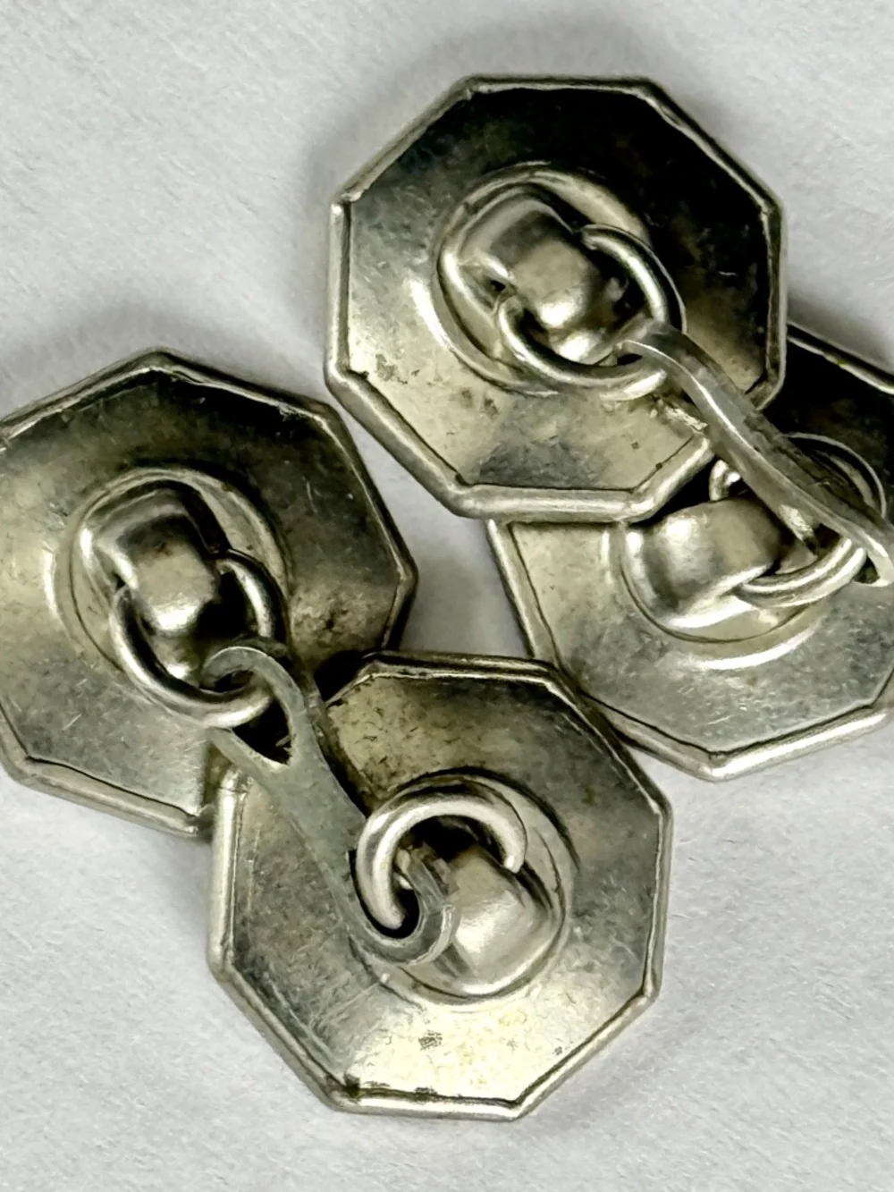 Vintage Art Deco Silver Tone Cuff Links Octagon w/ Mother of Pearl Inlay Antique